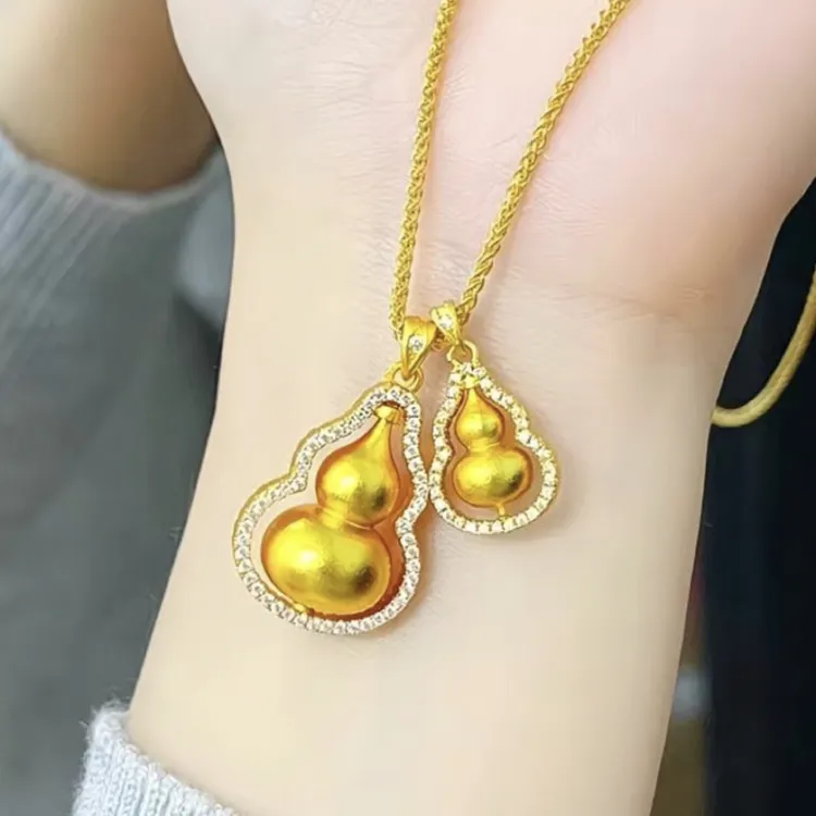 合金吊坠 镶嵌旋转大小葫芦精致吊坠时来运转锁骨吊坠百搭时尚