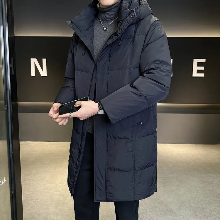 男士羽绒服中长款保暖格子加厚白鸭绒衣服2025新款冬季休闲外套男