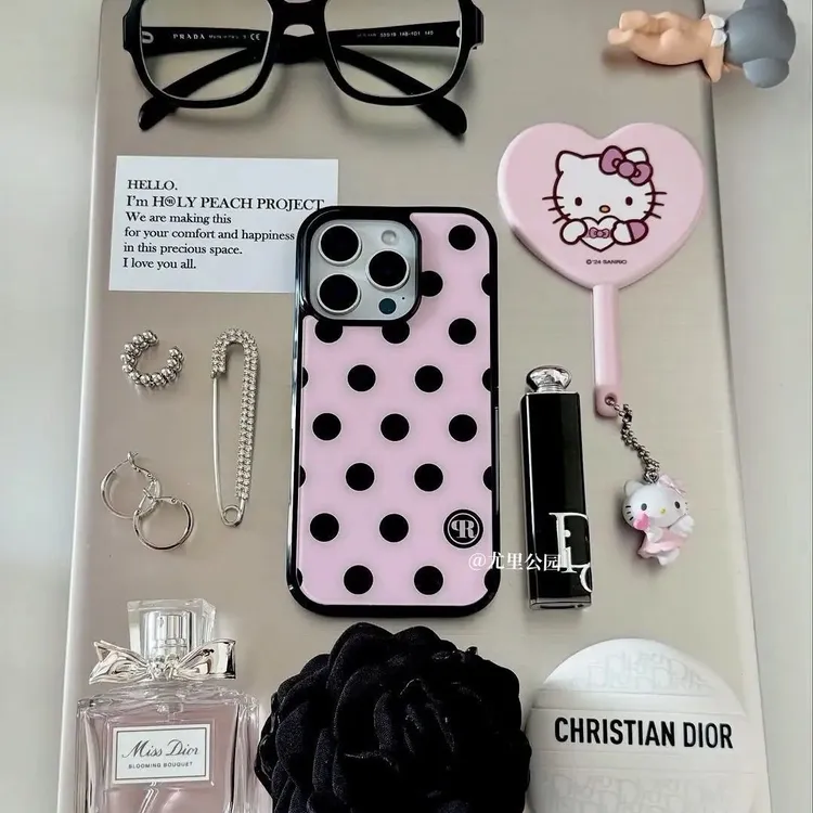 新款韩国ins博主同款少女粉波点手机壳iPhone16/15promax适用苹果