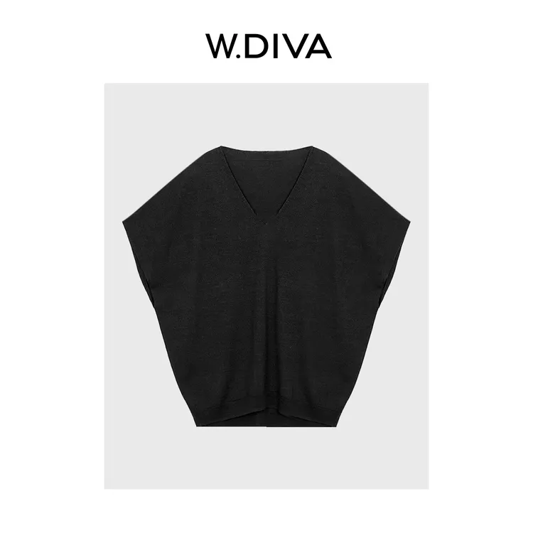 W.Diva【纤羽丝隐】天然柞丝气质优雅显瘦小飞袖V领针织衫52Z242174