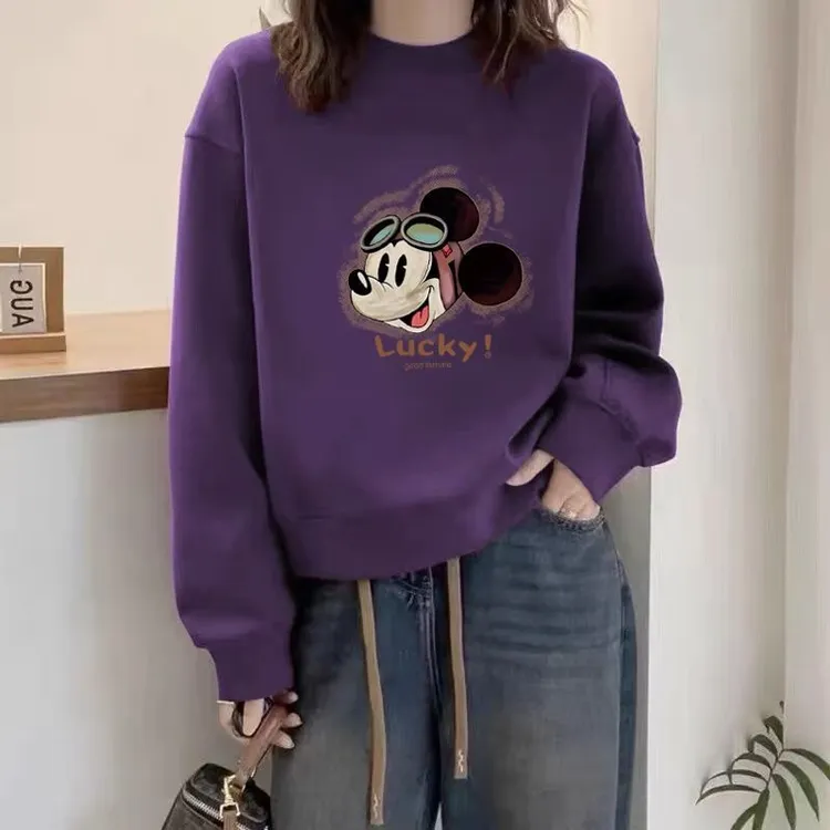 圆领套头打底衫加绒加厚卫衣女2025春秋季新款宽松韩版潮情侣外套