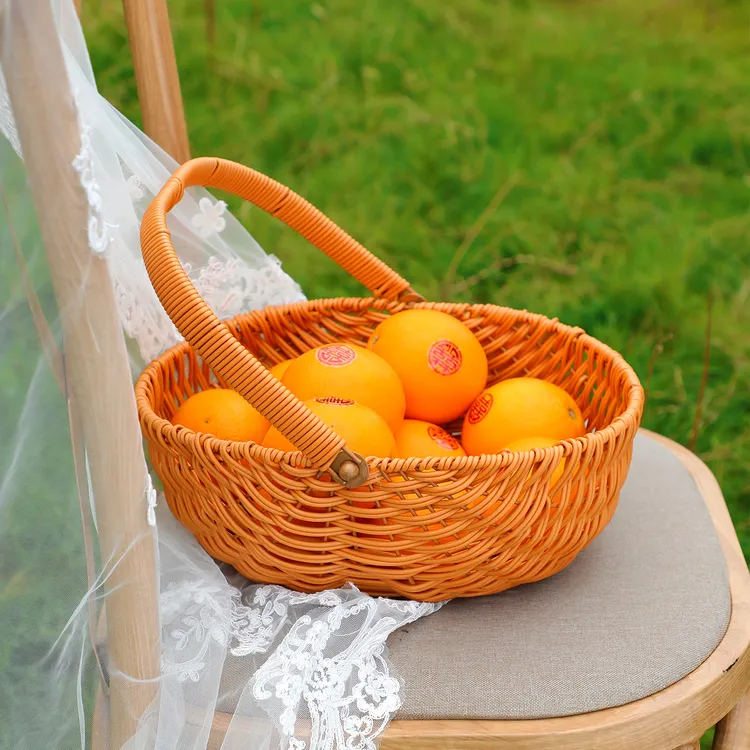 月子鸡蛋手提仿真藤编花篮鲜花水果装饰花篮提篮迎亲道具橙意十足