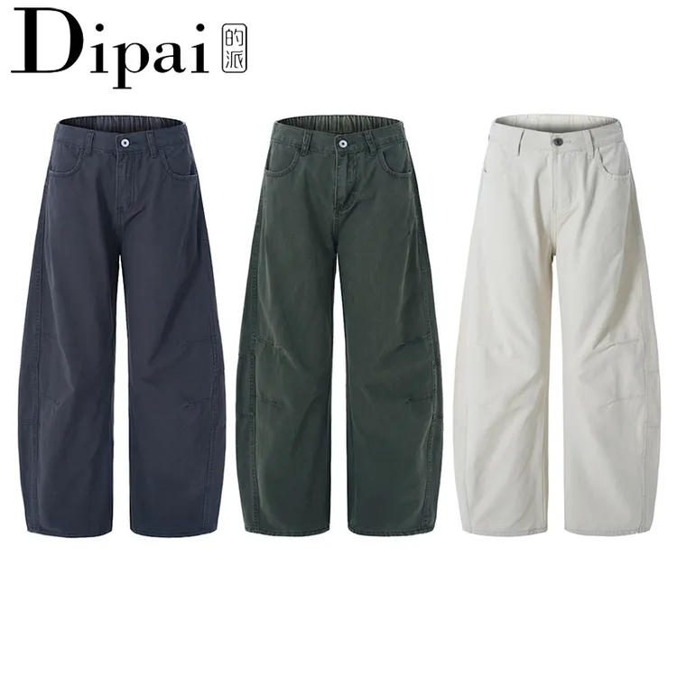 秋冬美式复古洗褪baggy阔腿工装裤男女宽松直筒弯刀裤拖地长裤子