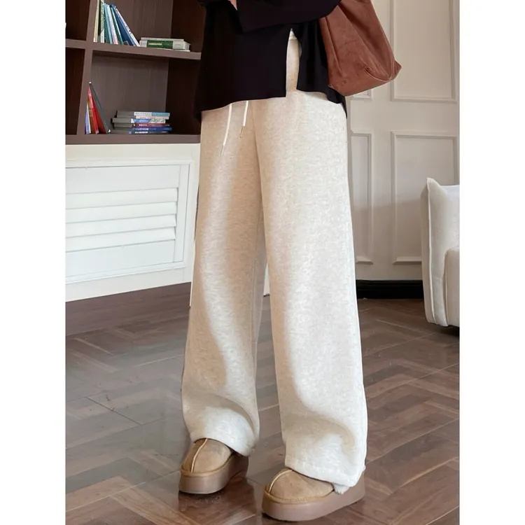 花契“栀院风甜”大码女装冬季简约200斤胖mm美式加绒休闲裤11495-C