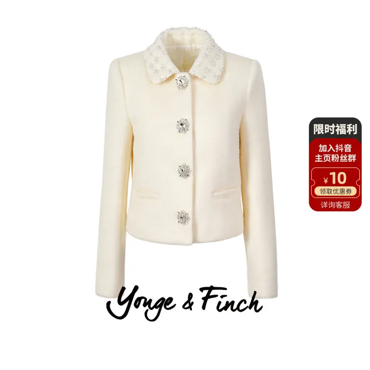 Yonge&Finch/扬芬缇2025冬季新款娃娃领小香风绵羊毛外套 CANNY
