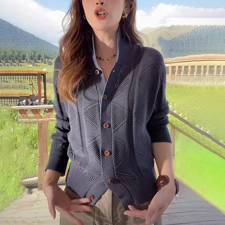 2025早秋季新款女翻领毛衣秋冬慵懒修身显瘦短款针织开衫上衣