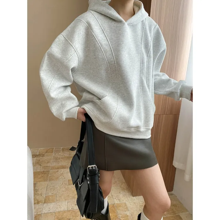 早秋新款 美式解构弧形分割设计感宽松休闲连帽卫衣