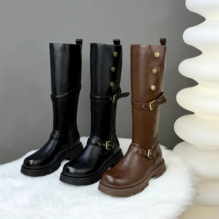 爆款长筒不过膝骑士靴女2025秋冬新款经典复古加绒舒适显脚小长靴