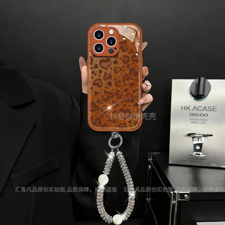 适用【苹果/oppo/华为/vivo/小米】金属漆爱马橙爱心豹纹防摔手机壳