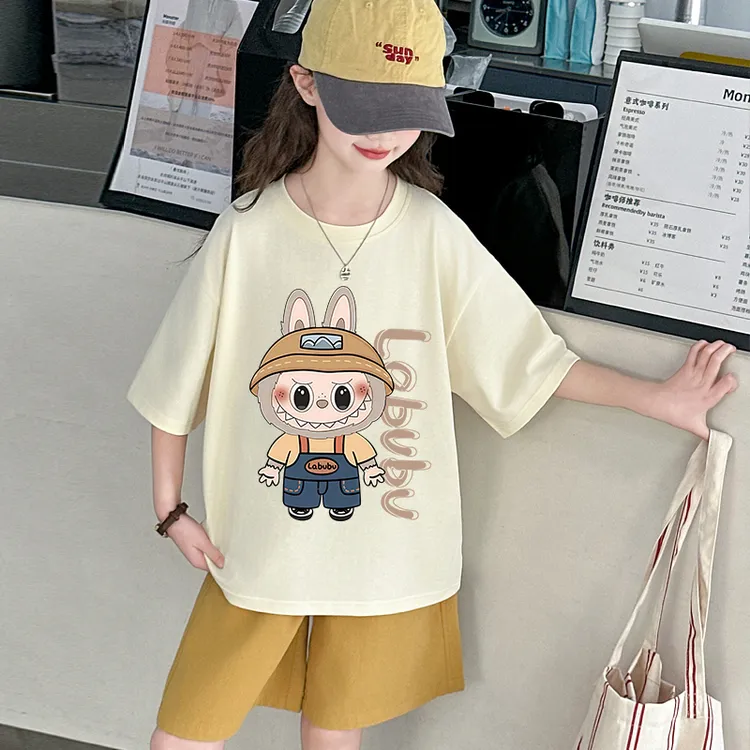 儿童夏季短袖套装2025新款女童夏款拉布布休闲运动两件套女孩洋气