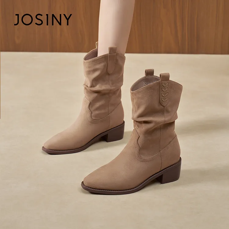 卓诗尼挂耳复古短靴女2025冬季新款尖头低跟软底舒适休闲百搭靴子