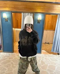 W水洗做旧连帽宽松型连帽款秋冬