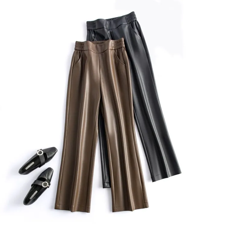 （100%小羊皮）真皮绵羊皮高腰深裆窄版显高显瘦微喇裤1610