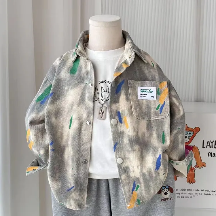 男童牛仔衬衫春秋季新款儿童洋气新中式衬衣中大童宽松上衣外套潮