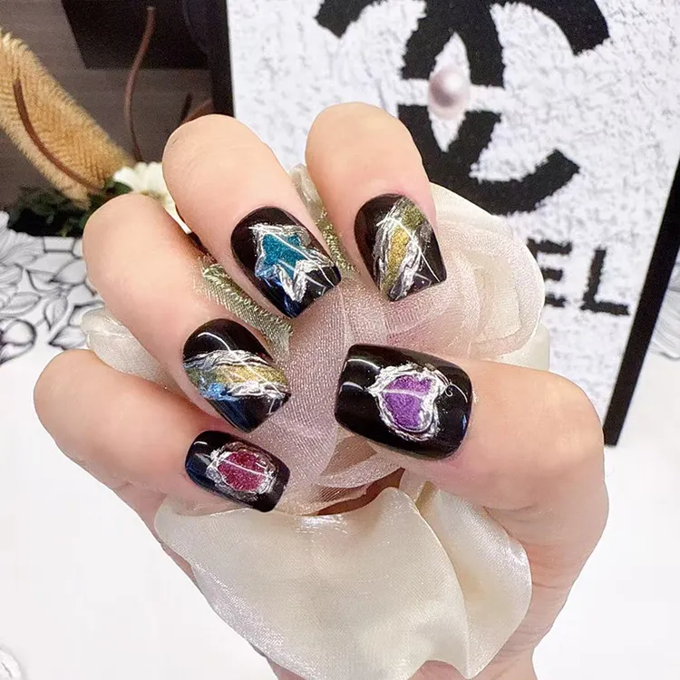 大發家-【暗夜星河】纯手工新款显白高级小众黑彩猫眼穿戴式甲短款