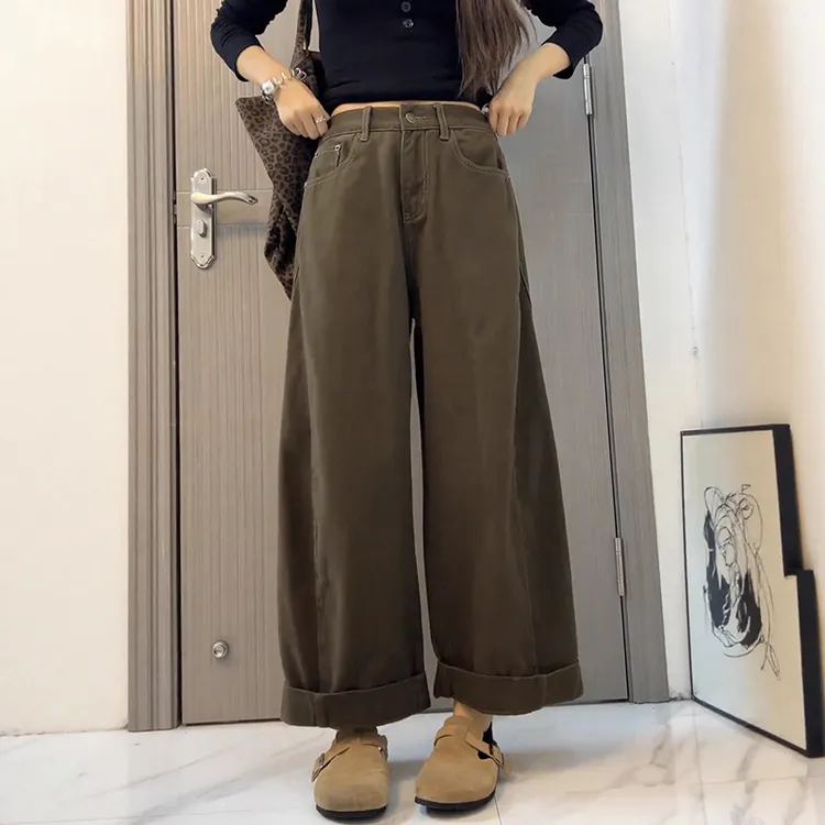 阔腿牛仔裤子女胖mm显瘦小个子梨型身材穿搭高腰宽松慵懒风直筒裤