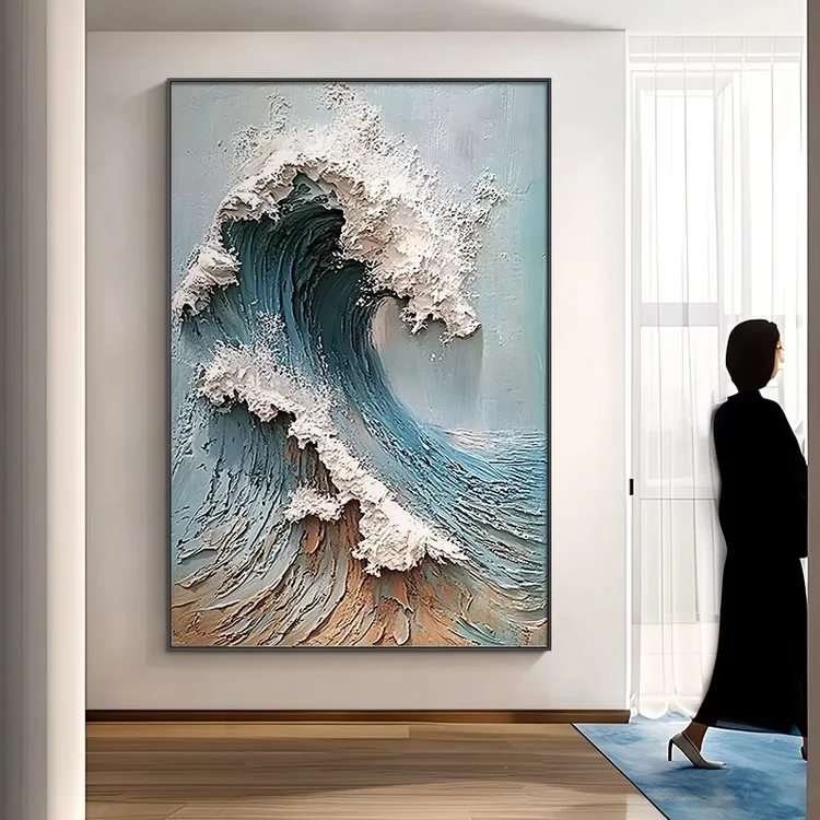 海浪油画《风生水起》网红大芬村入户门过道沙发背靠金山床头装饰画