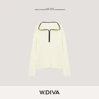 W.Diva【黑白间】超细绵羊毛高克重舒适连帽拉链针织衫3Z0324017