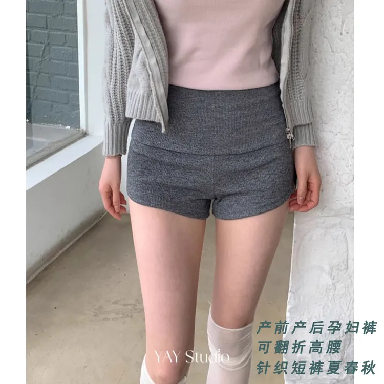 孕妇短裤2025夏季新款外穿针织高弹高腰打底裤薄款托腹三分孕妇裤