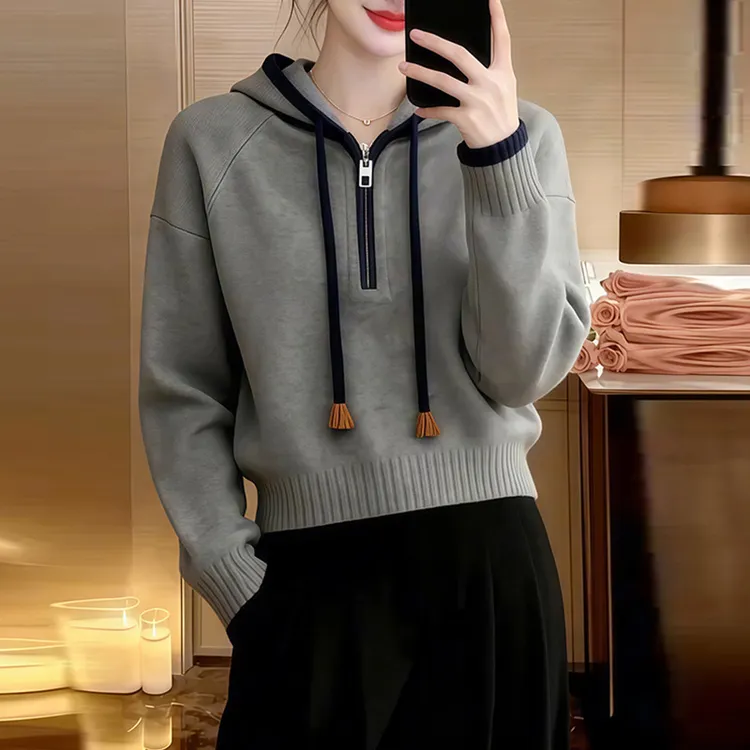 M999气质慵懒风连帽针织衫