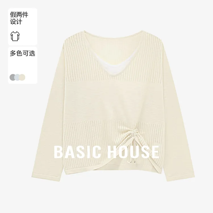 Basic House/百家好不规则假两件抽绳设计感针织衫-B0625B5FHU2