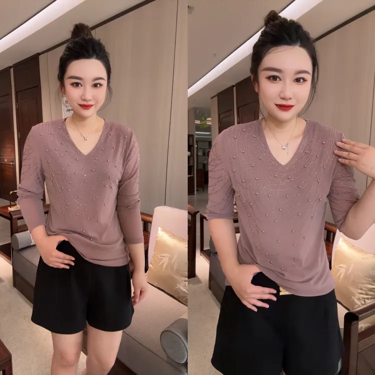 早秋串珠满钻针织衫