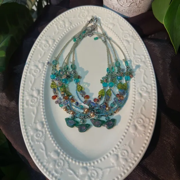 铜合金玻璃项链 琉璃项链 原创设计小众时尚串珠女式项链复古气质