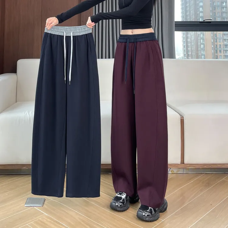 加绒弯刀阔腿裤女秋冬加厚保暖裤子冬季休闲运动镰刀香蕉直筒卫裤