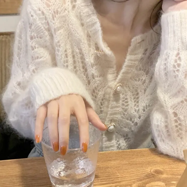 法式小香风初秋镂空马海毛针织开衫毛衣外套外搭短款温柔风仙气女
