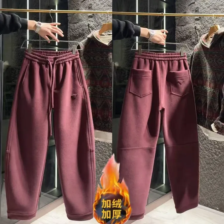 2025冬季美式复古潮牌宽松束脚卫裤男加绒加厚休闲百搭运动裤长裤
