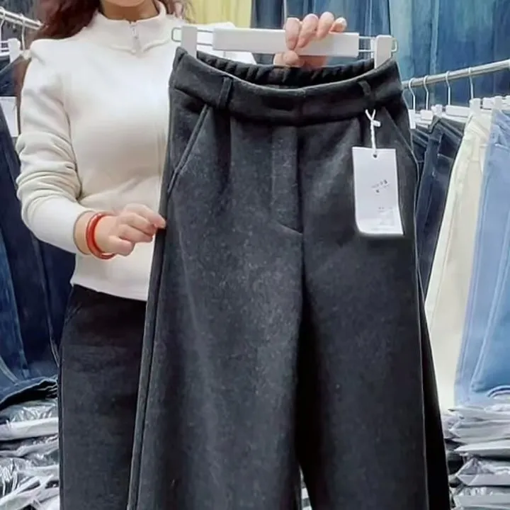 （好心情的专属）2016秋冬加绒加厚呢直筒裤女高腰显瘦