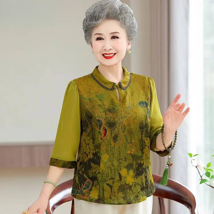 恒源祥彩羊妈妈夏装t恤中老年女短袖上衣老太太套装老人衣服奶奶