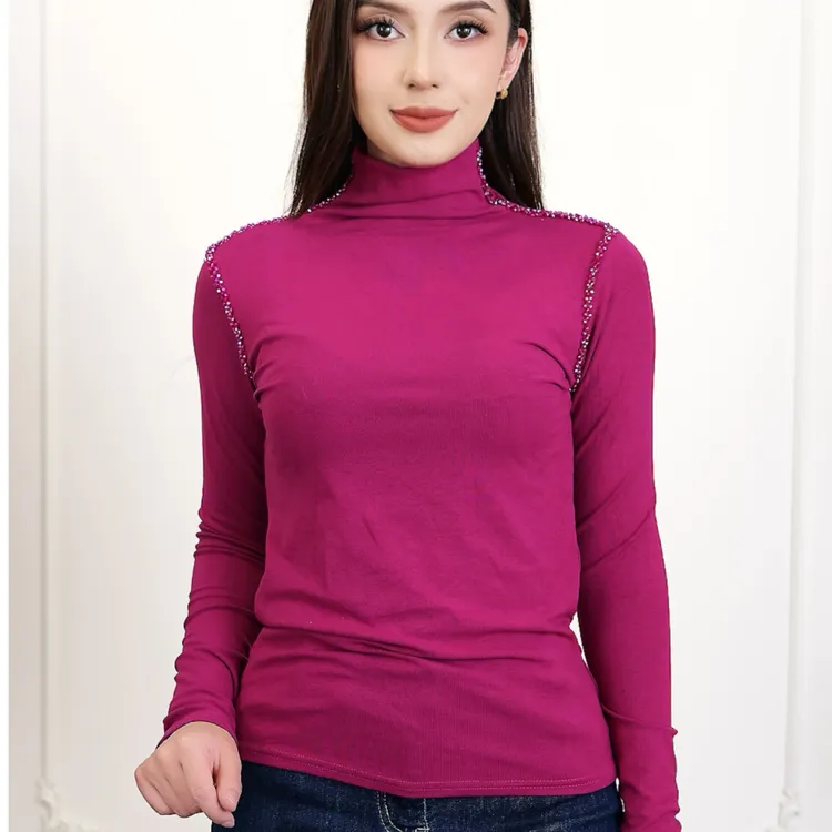 【皇后1】isilhanish高领 ｜重工囊钻半高领打底衫长袖T恤5012女6色