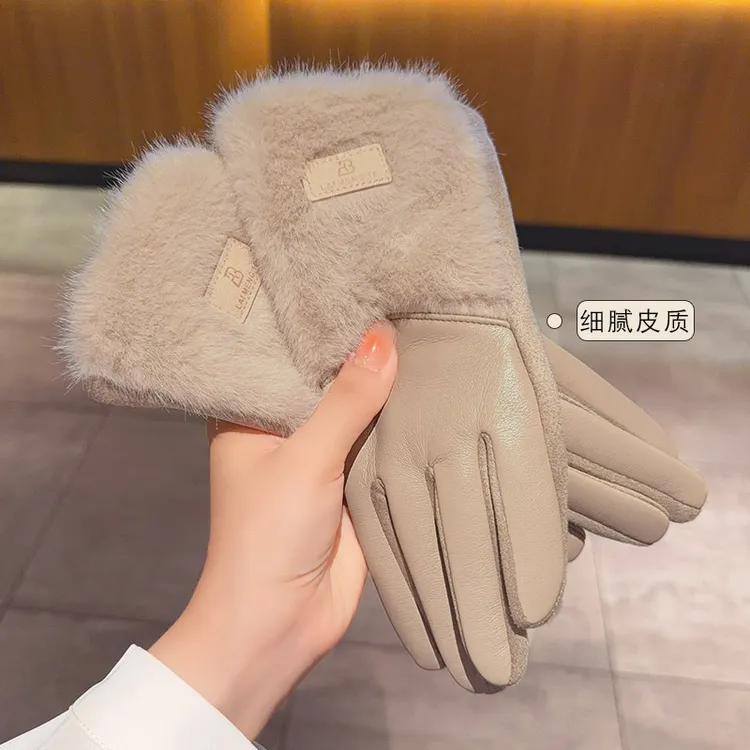 手套女士冬季加绒防冻骑行可触屏加厚毛绒保暖百搭冬天开车防寒