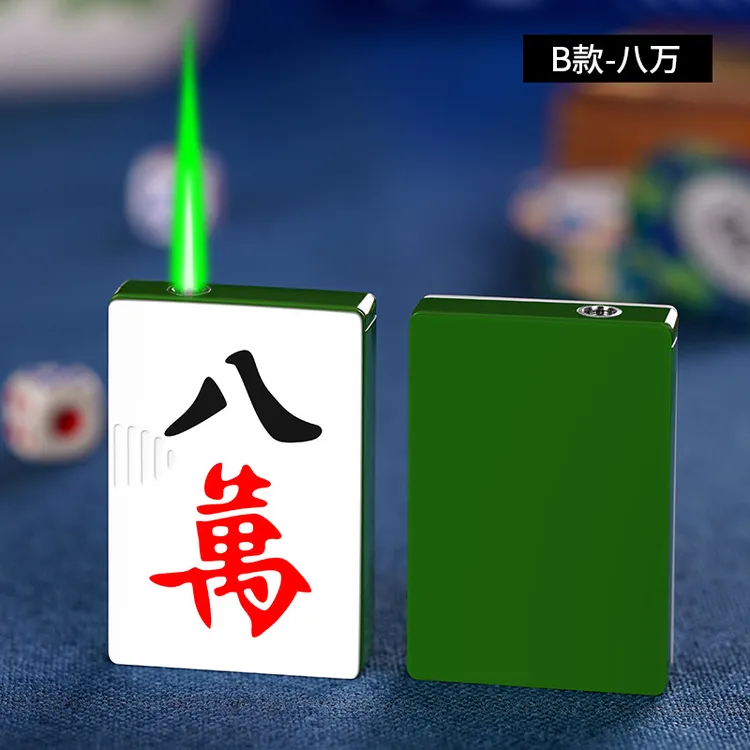 适用佐罗个性创意扑克麻将侧滑防风绿焰直冲金属充气打火机