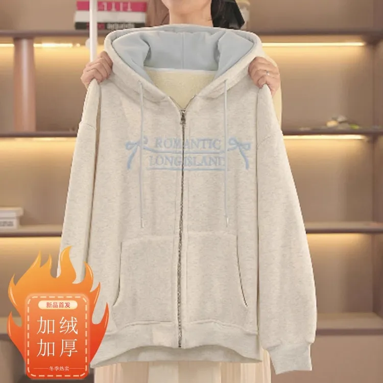 女童加绒外套秋冬款2025新款儿童蝴蝶结卫衣冬季女大童一体绒上衣