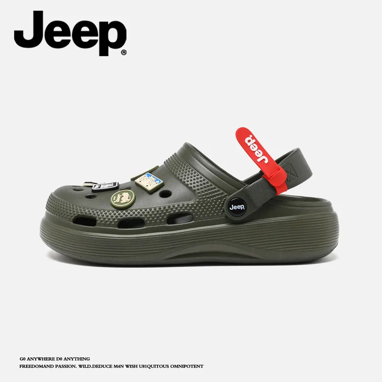 JEEP/吉普洞洞包头拖鞋男夏季外穿2026新款厚底防滑运动沙滩凉鞋