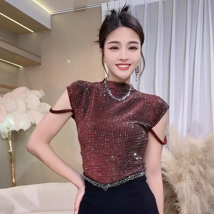 【嘉嘉专享】28011春夏季新款烫钻高级感T恤上衣显瘦百搭质感上衣女