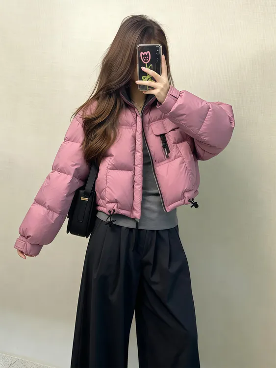 粉色超好看棉服女款小个子巨好看的冬装外套高端洋气小棉袄面包服