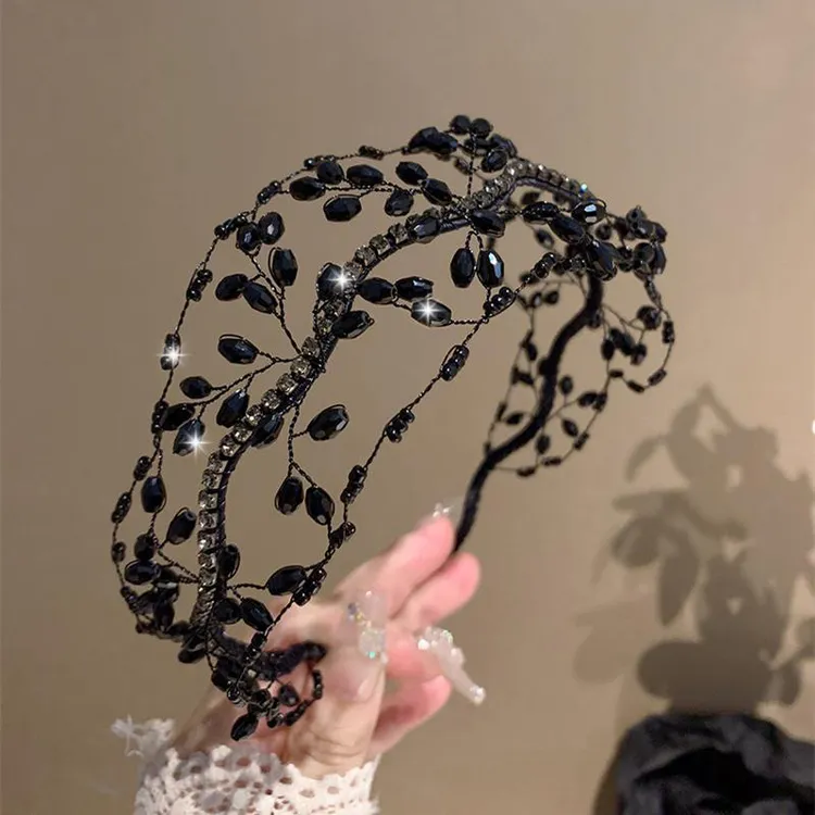 轻奢高级感优雅水晶树枝发箍黑色气质时尚头箍欧美婚礼新娘发饰品