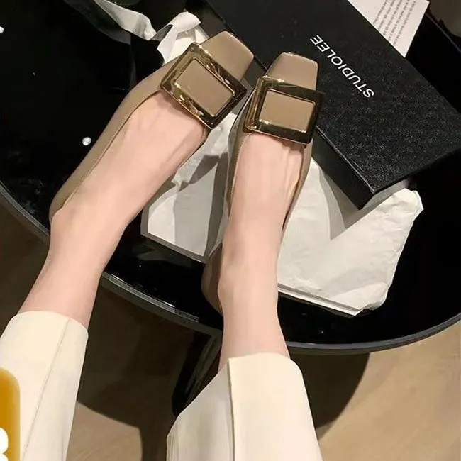 葡萄妈Studiolee春秋金属方扣法式优雅小粗法式珍珠温柔浅口单鞋