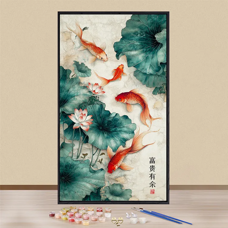 富贵有余大尺寸数字油画中国风画画diy填色涂色送油画客厅装饰画