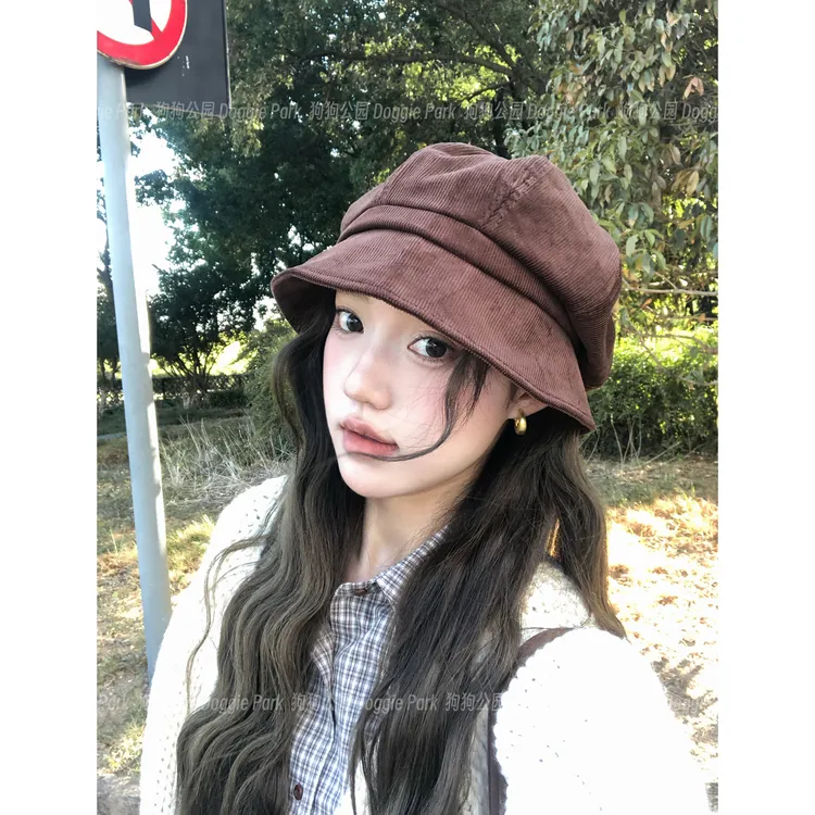狗狗公园｜小众设计灯芯绒渔夫帽子女一帽多戴贝雷帽百搭显脸小