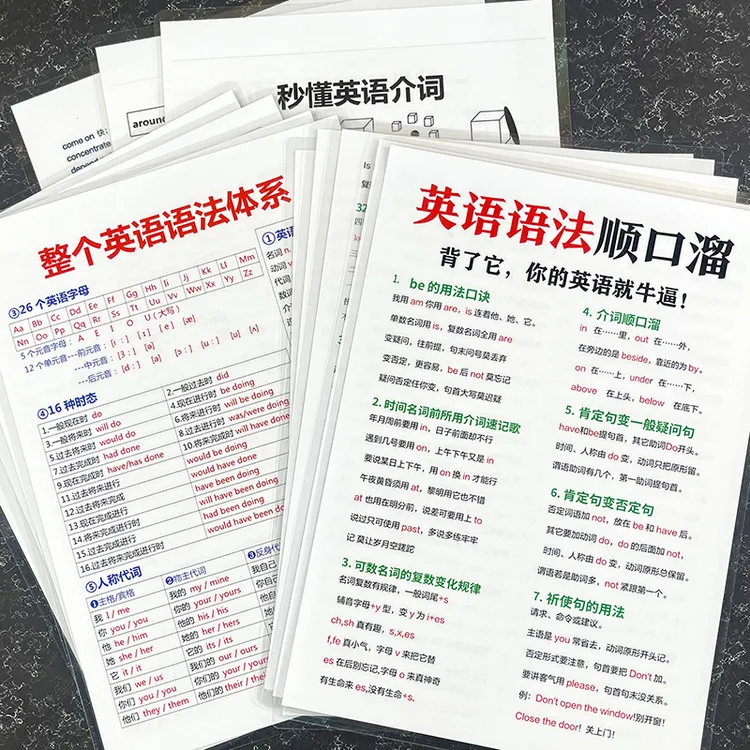 7- 9年级英语语法顺口溜英语介词益智卡助力高效备考巩固知识卡片