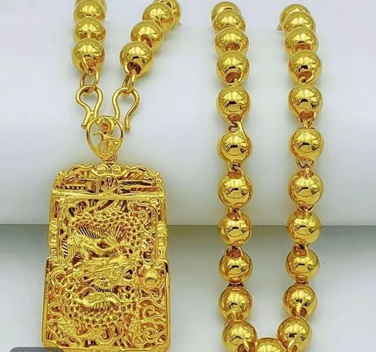 合金项链 门店同款金色24K镀金9999爆款龙牌圆老板镀金项链霸气