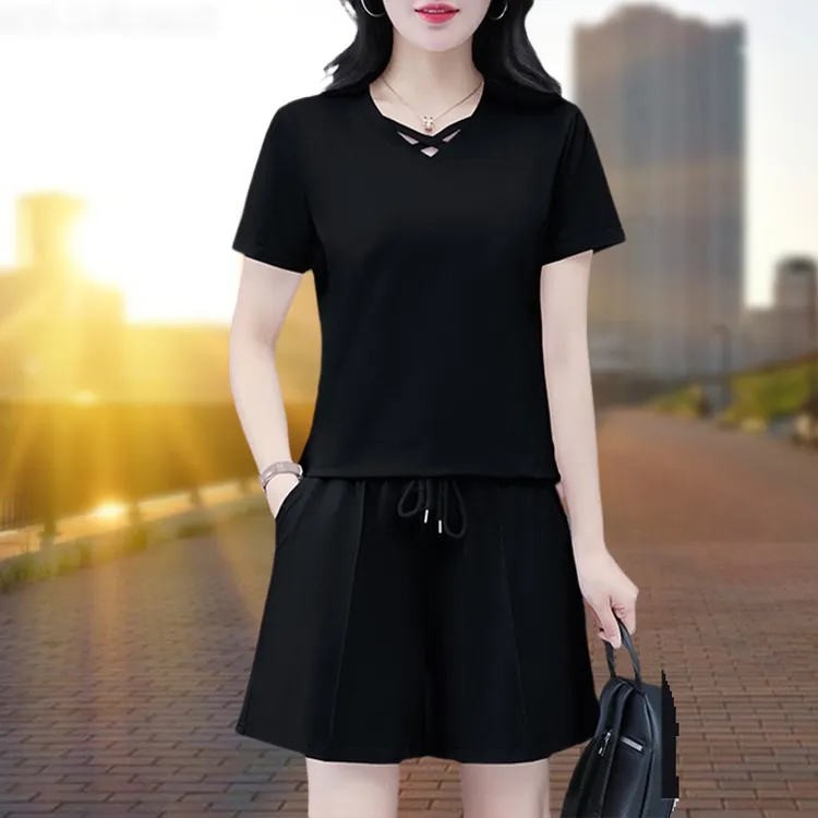 运动套装女士夏2025年新款时尚洋气中年妈妈小个子短袖短裤休闲服