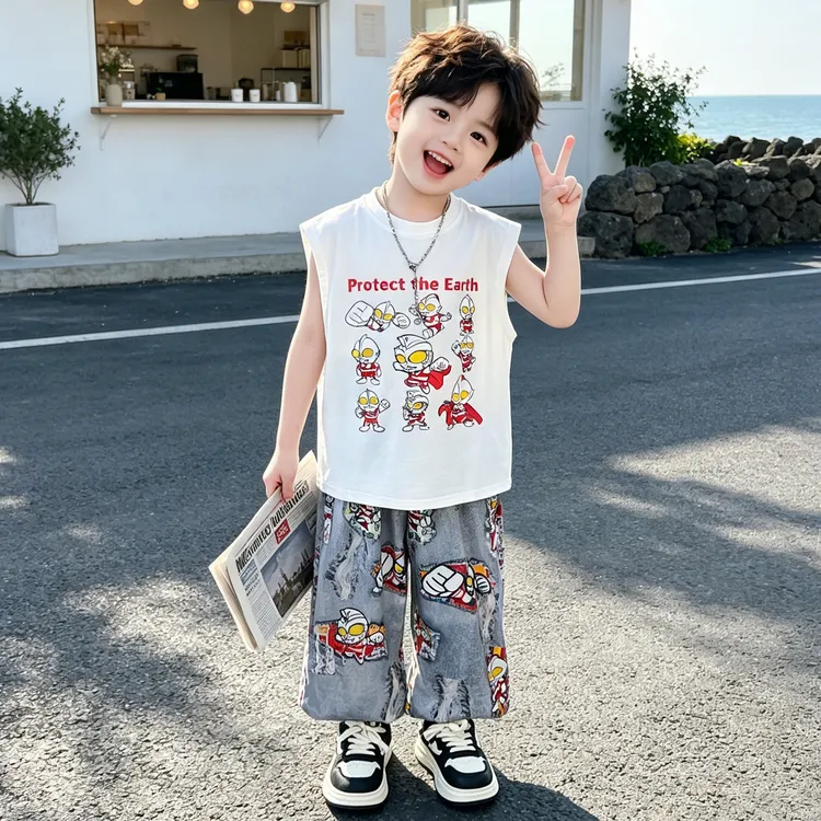 奥特曼衣服男童无袖背心防蚊长裤套装2026新款儿童小男孩夏季衣服