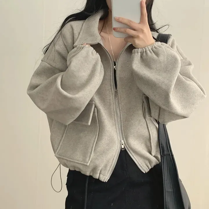 新店福利韩版ins慵懒休闲百搭春秋秋冬薄款加绒短款长袖开衫外套