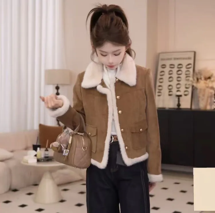 2025冬季新款美拉德短外套女加厚保暖休闲百搭气质90白鸭绒羽绒服