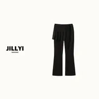 JILLYI【深夜协奏】黑色高腰百褶工艺上围时尚百搭高街风长裤